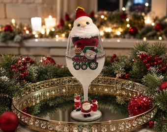 Santa Wine Glass, Whimsical Christmas Decor, Handcrafted Holiday Drinkware, Christmas Wine Lover Gift, Festive Santa Gift for Her