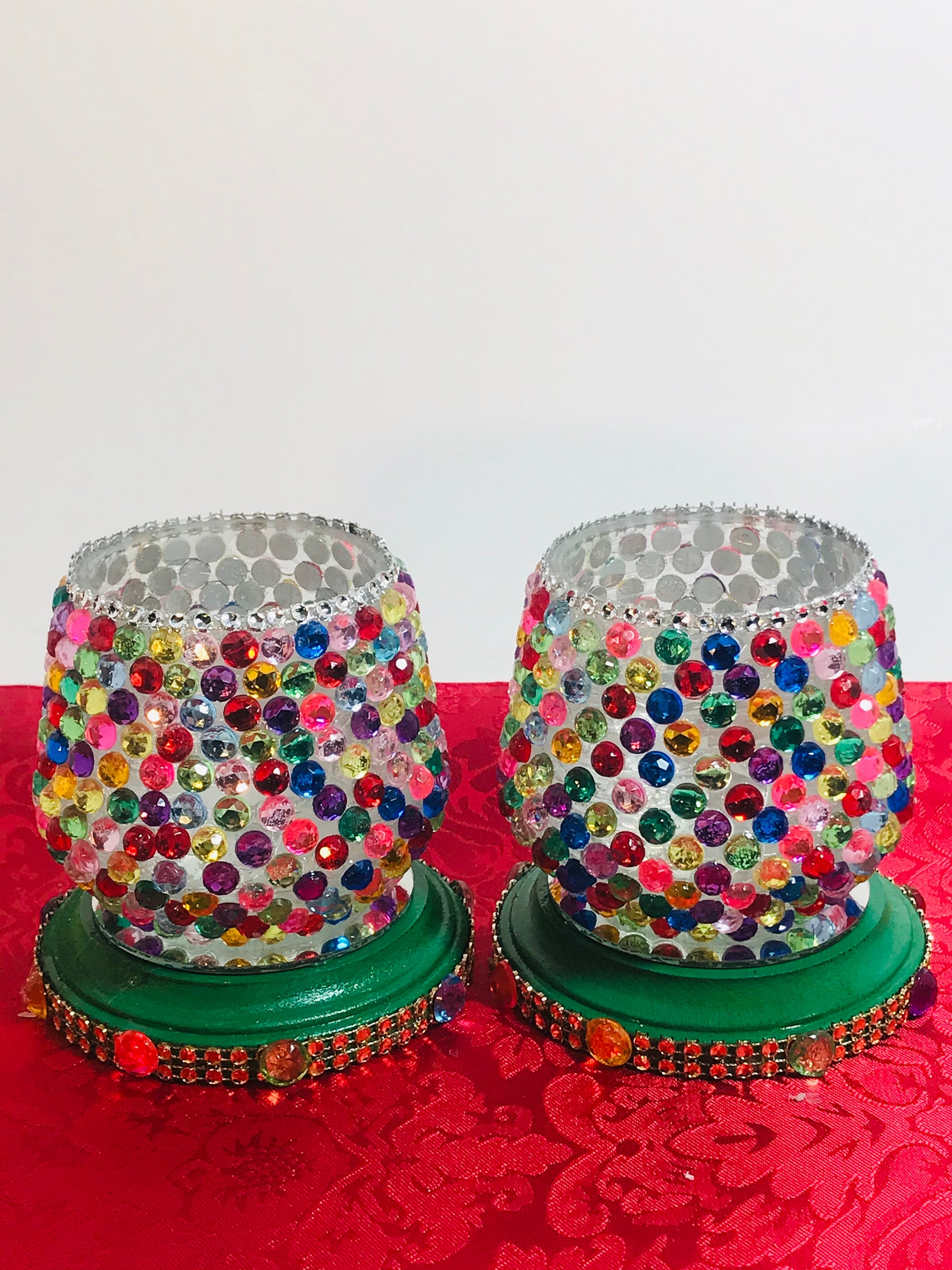 Beaded Glass Candle Holders MultiColored Candle Holder Etsy