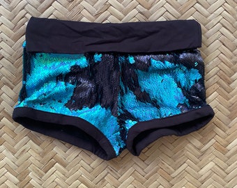 Sequin Yoga Shorts: Iridescent Mermaid Rave Outfit
