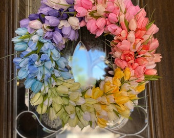 Floral Twig Wreath Everyday Floral Front Door Decor Pastel Tulip Wreath Spring Tulip Wreath for Front Door