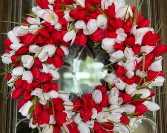 20” Red & White Tulip Wreath