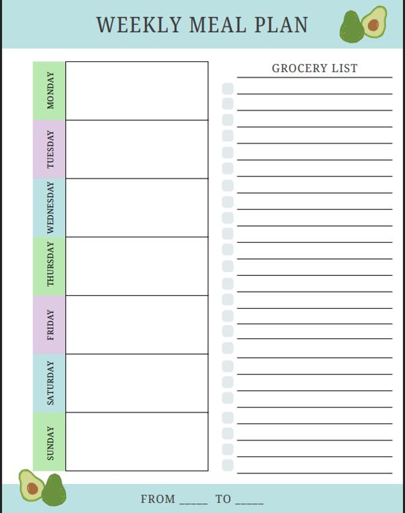 Weekly Meal Plan & Grocery List Sheet (printable) - Etsy
