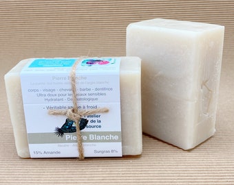 Savon PIERRE BLANCHE, Economique, Savon zéro déchet 400g, savon à froid, prêt à découper, savon écologique, gros savon, cube savon