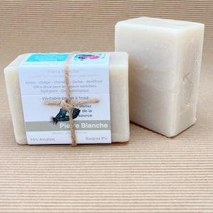 PIERRE BLANCHE-Seife, sparsam, 400 g Null-Abfall-Seife, Kaltverfahrenseife, schnittfertig, ökologische Seife, große Seife, Seifenwürfel