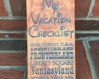 Disney vacation checklist, magic kingdom, adventureland, frontierland, liberty square, fantasyland, tommorrowland, main street usa