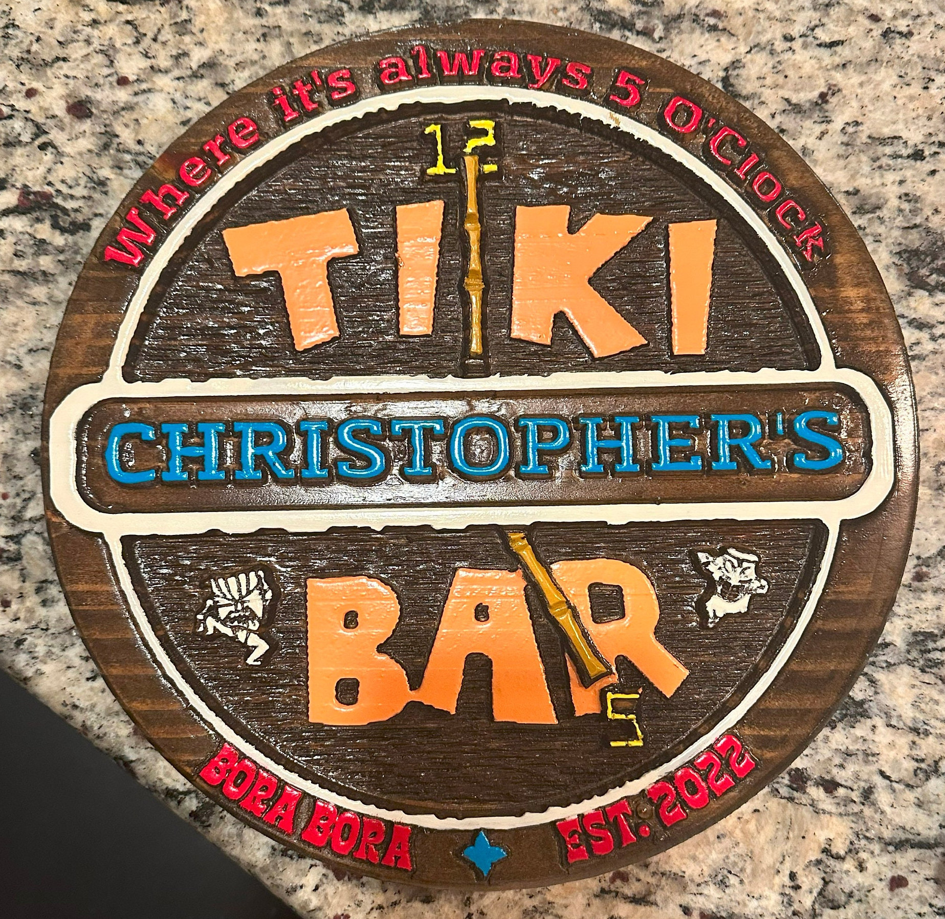 Tiki bar solid wood personalized sign man cave