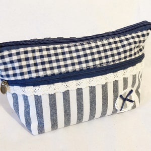 organic cotton make-up bag - three pockets - stripe and plaid - travel bag - zipper pouch cotton - makeup pouch cotton - cosmetic bag cotton