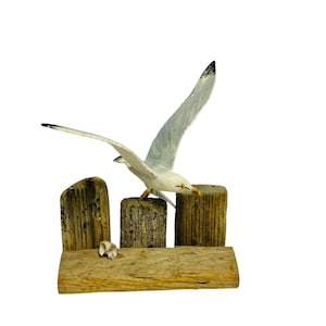 Hand Carved Wooden Sea Gull Dock Post Miniature Figurine Vintage Painted