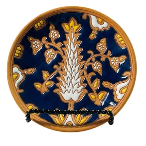 Glazed Floral Terracotta Plate Bonis Rhodes Pottery Greece Handmade 4.75&quot; Signed