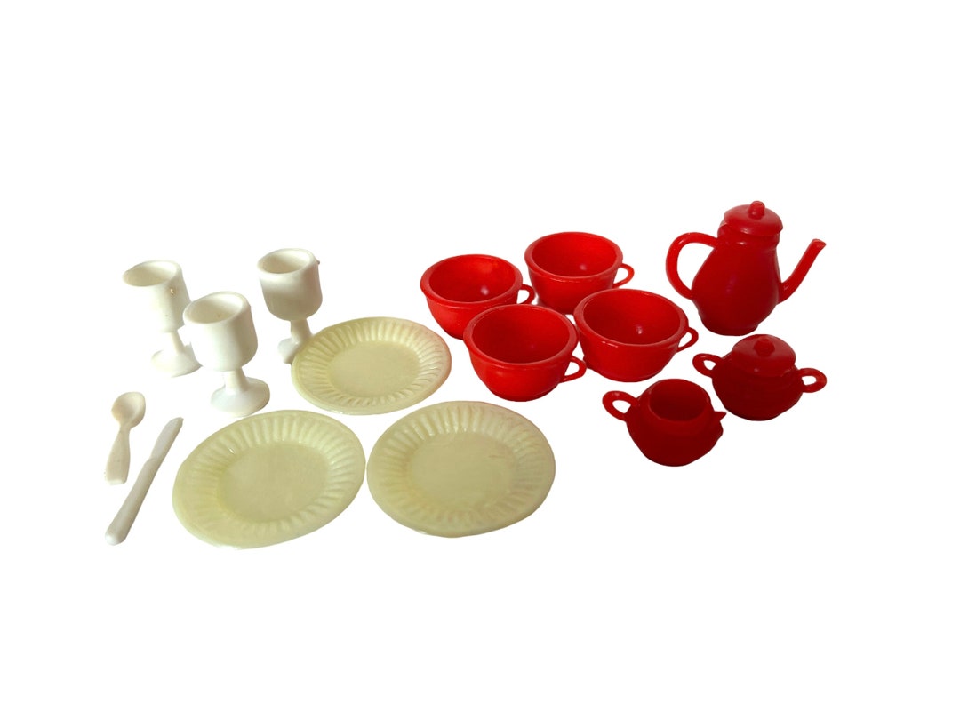 Vintage Barbie Fashion Doll Red Tea Set Cups White Wine - Etsy