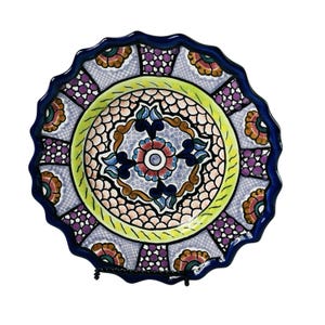 Vintage Talavera Pottery Mexican Folk Art Wall Plate Hanging Colorful Patterned