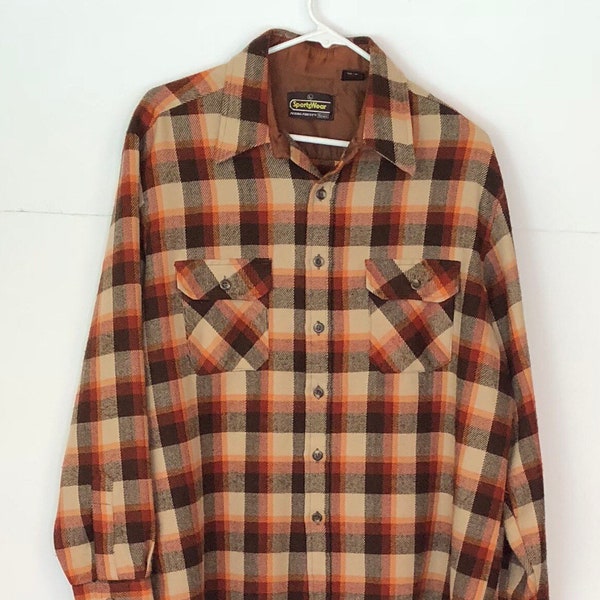 Vintage men's fall  plaid shirt, Sears Sports Wear 1970s, grandpa chic