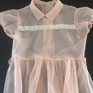 Vintage pink sheer girls dress, little girls party dress, special occasion dress 1950s