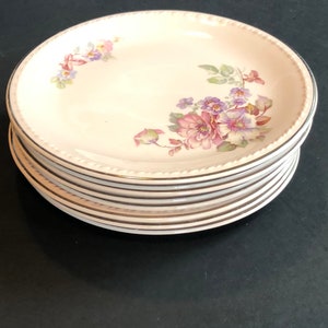 Set of eight Taylor Smith Taylor saucers, blush pink floral plates, bread plates