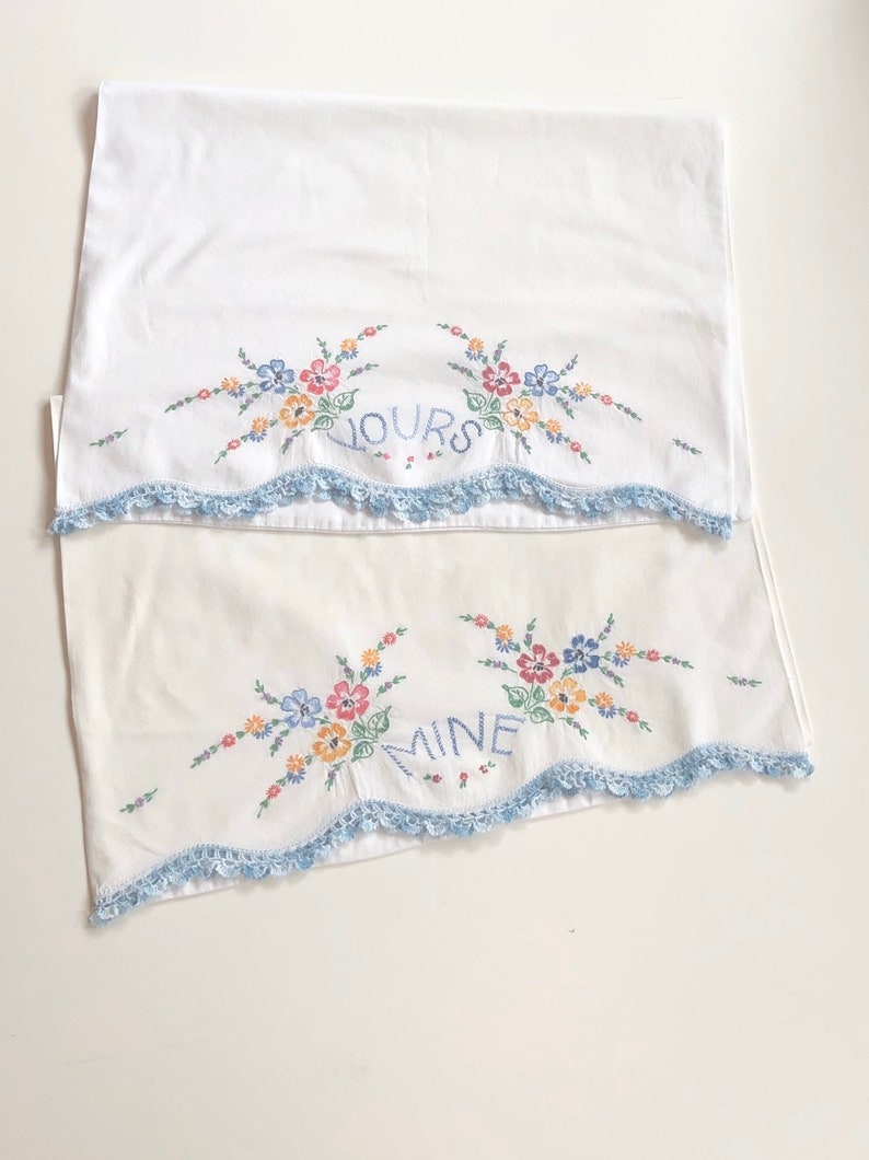 Vintage hand embroidered vintage pillow cases yours and mine Etsy