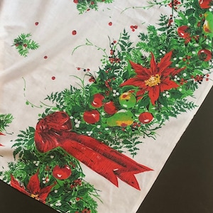 Vintage Poinsettia tablecloth, Christmas tablecloth, vintage Christmas