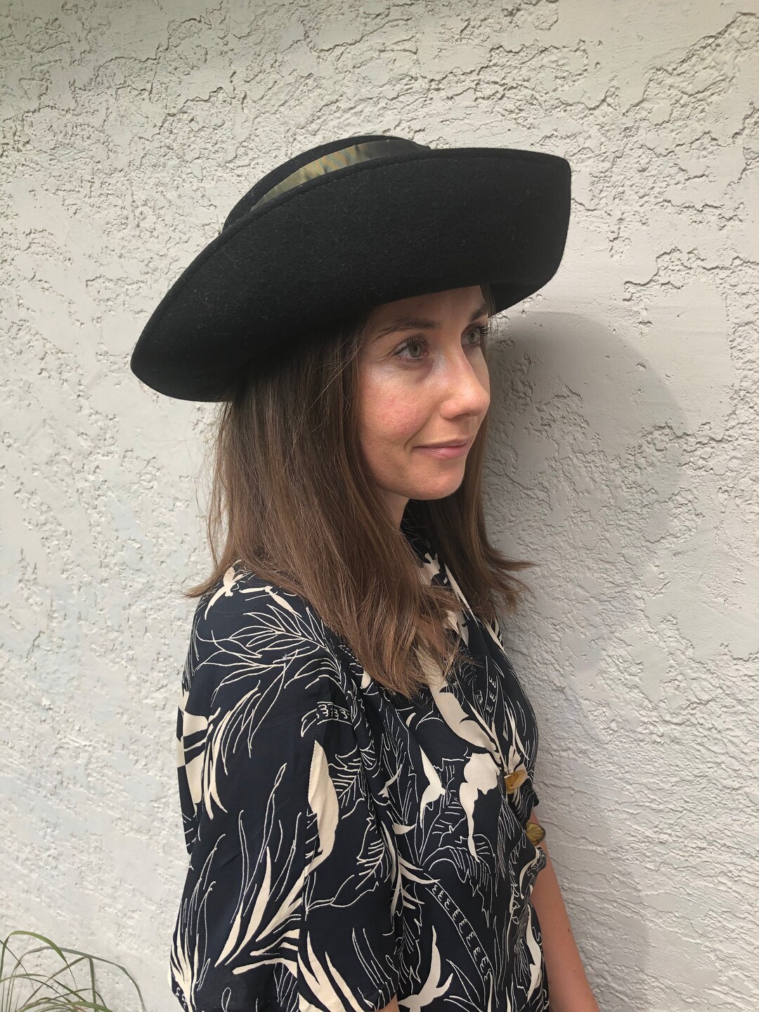 1990s Black Wool Felt Hat by Toucan Black Hat With Green Etsy