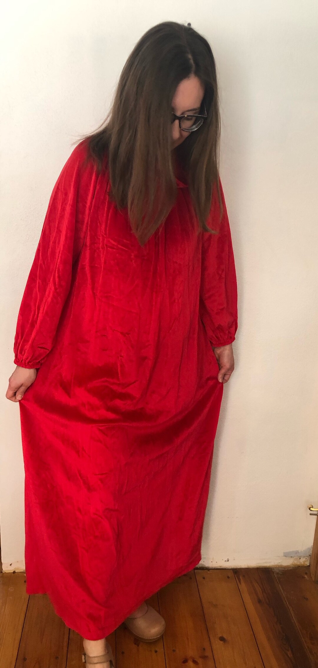 Vintage Red Velvet Robe, Lounging Robe, Christmas Robe, Hostess Robe