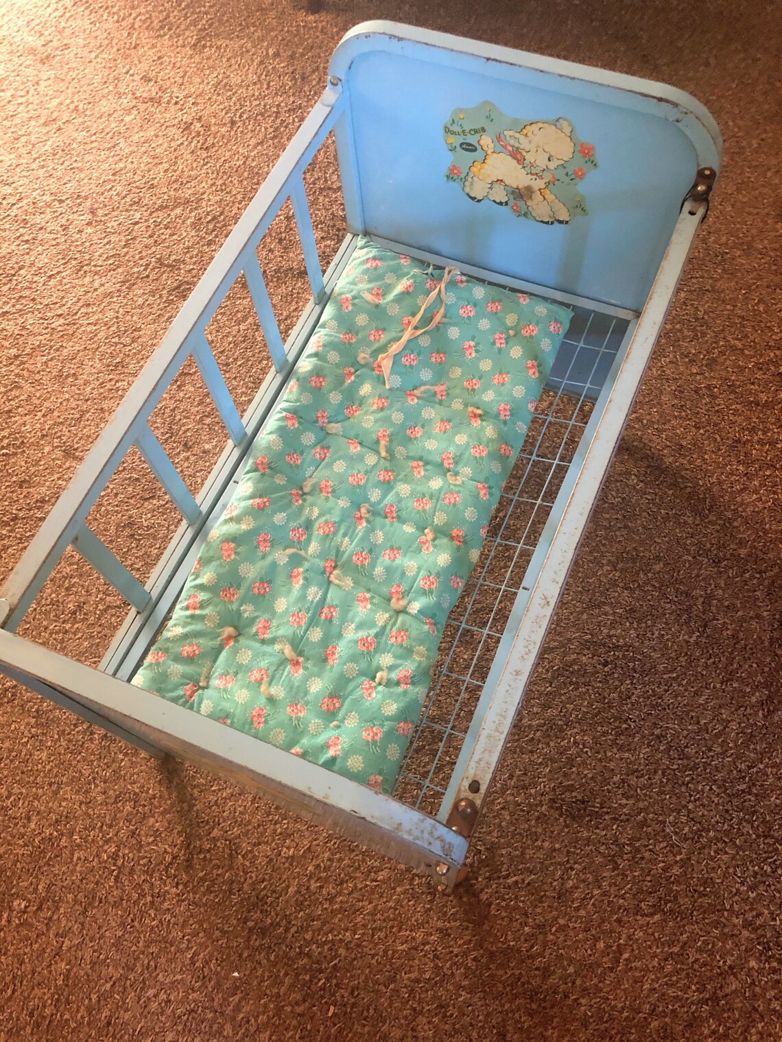 Vintage Doll E Crib by Amsco blue metal doll crib display Etsy