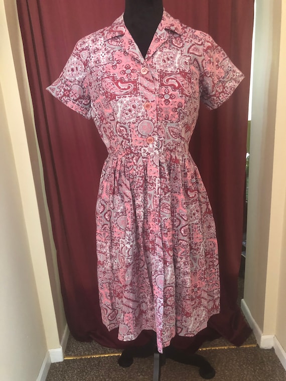 Vintage  womens shirt waist dress, paisley cotton… - image 3