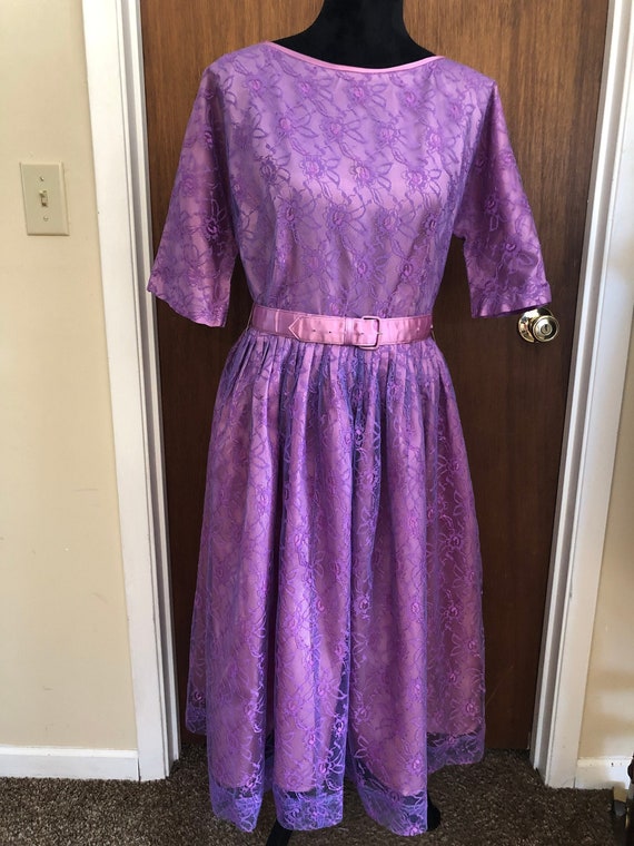 Vintage lace purple dress, party dress, purple lac