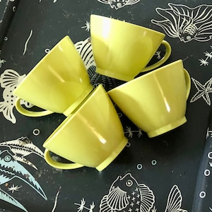 Retro Melmac coffee cups, chartreuse, lime green, plastic cups