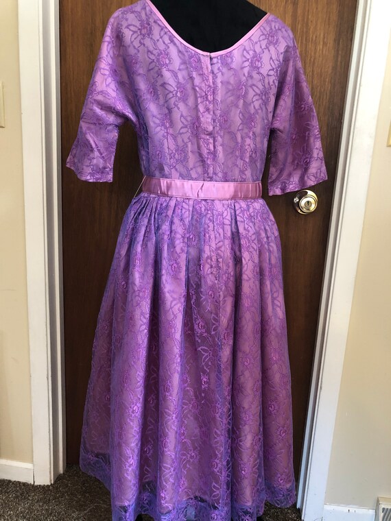 Vintage 1950s Lavender Lace Dress Party Dress Purpl Gem