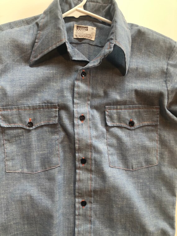 Montgomery Wards boys vintage chambray shirt, blue sh… - Gem