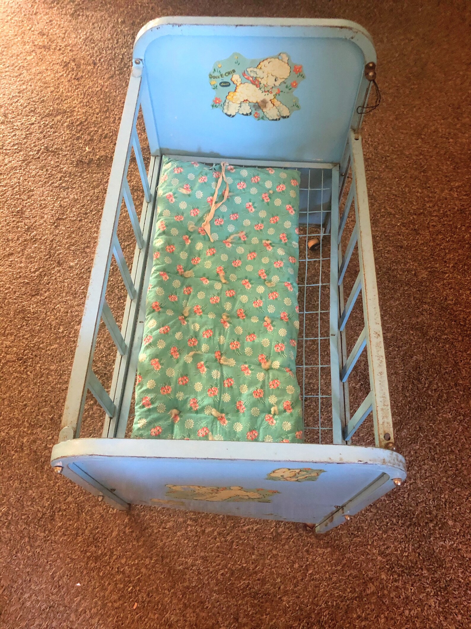 Vintage Doll E Crib by Amsco blue metal doll crib display Etsy