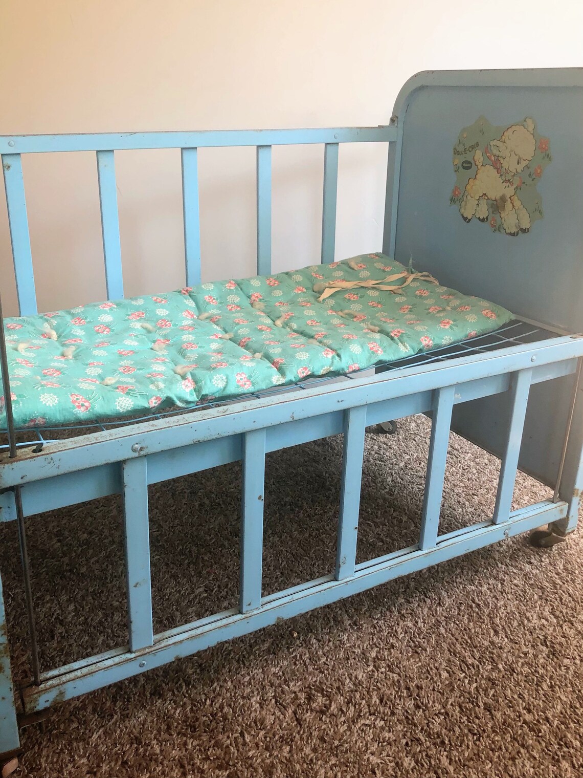 Vintage Doll E Crib by Amsco blue metal doll crib display Etsy