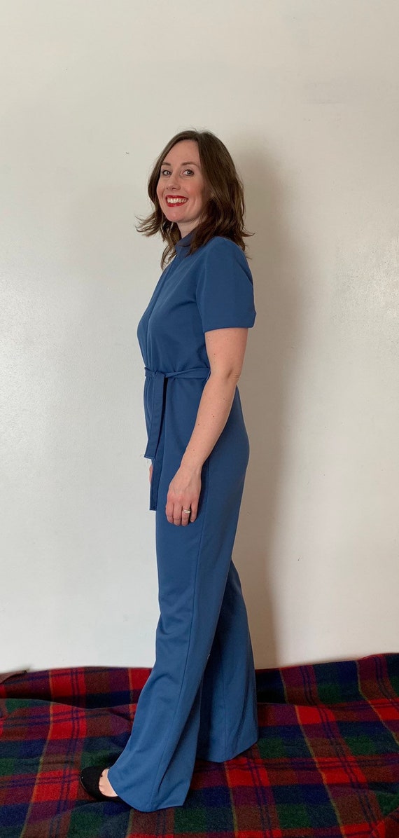 Blue jumpsuit, disco pants, polyester jumpsuit