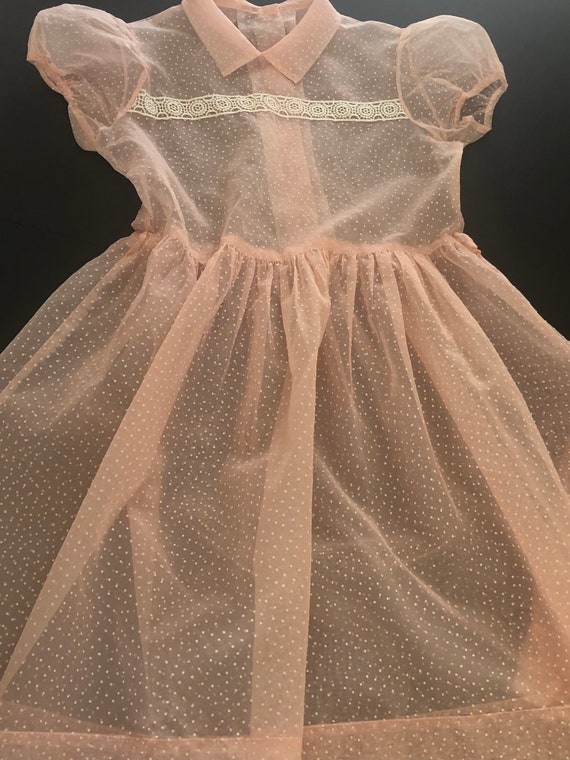 Vintage pink sheer girls dress, little girls party