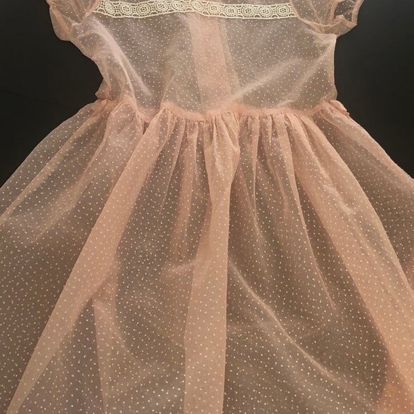 Vintage pink sheer girls dress, little girls party dress, special occasion dress 1950s