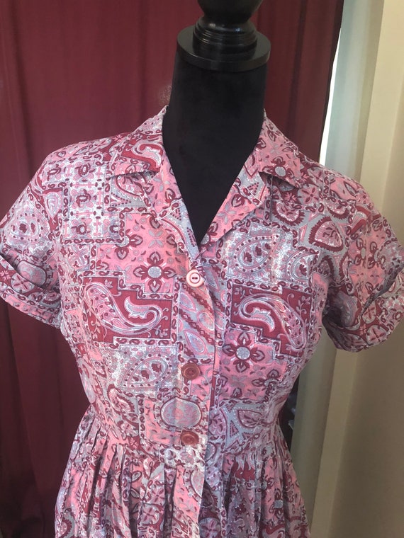 Vintage  womens shirt waist dress, paisley cotton… - image 6