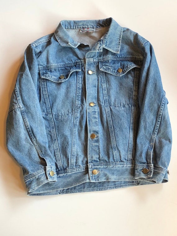 Vintage 1980s jean jacket, small distressed faded 