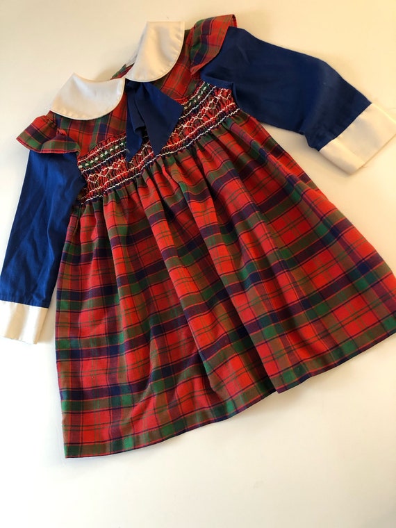 Girls plaid dress with smocking, girl’s vintage d… - image 1