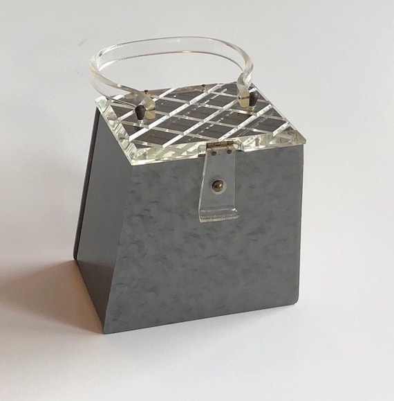 Vintage 1950s Lucite top handle purse, mid century