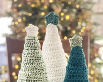 Tree with Star Crochet Pattern /  3 Tree Sizes / FARMHOUSE DECOR / Winter Crochet Pattern / Christmas Table Centerpiece