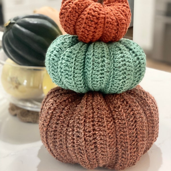 FALL PUMPKIN Crochet Pattern / 3 Sizes Crocheted Pumpkins / Tips for Wide or Taller Pumpkins / Halloween Season Decor / Thanksgiving Decor