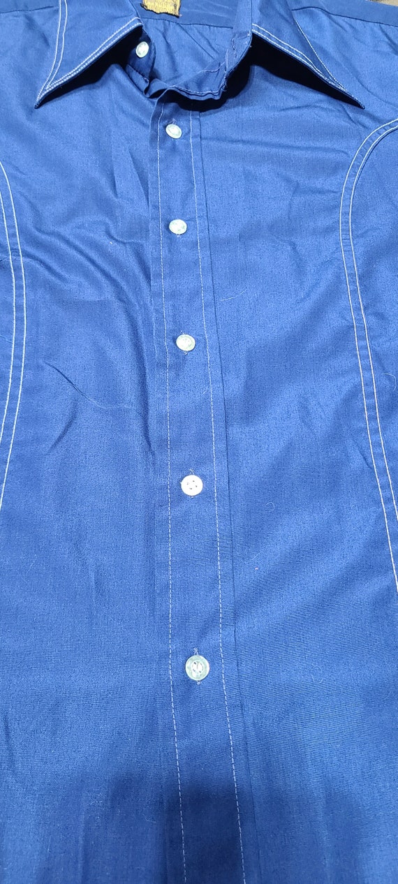 Vintage 70's Dark Blue Western Button Down - image 4