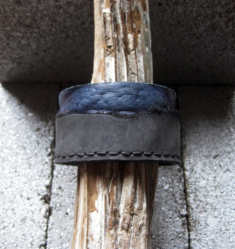 Black /& Blue Distressed Leather Cuff Bracelet