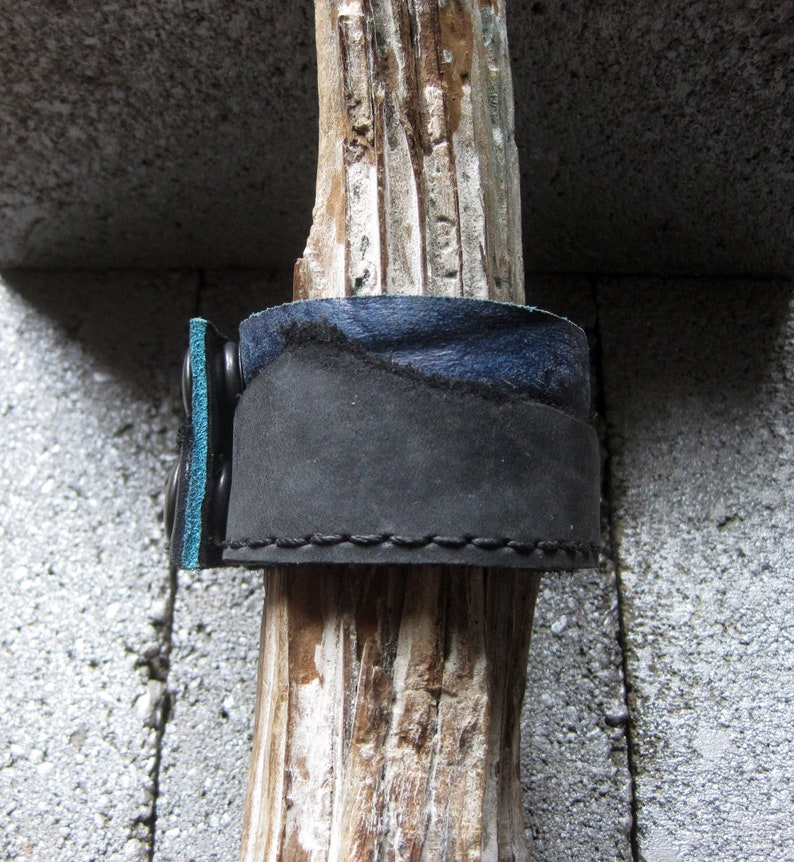 Black /& Blue Distressed Leather Cuff Bracelet
