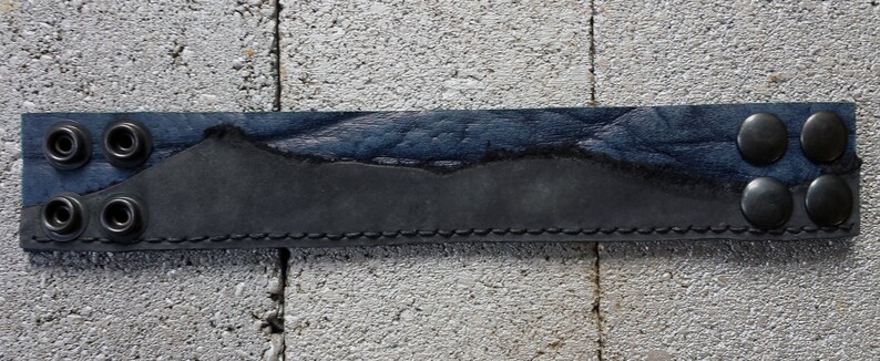 Black /& Blue Distressed Leather Cuff Bracelet