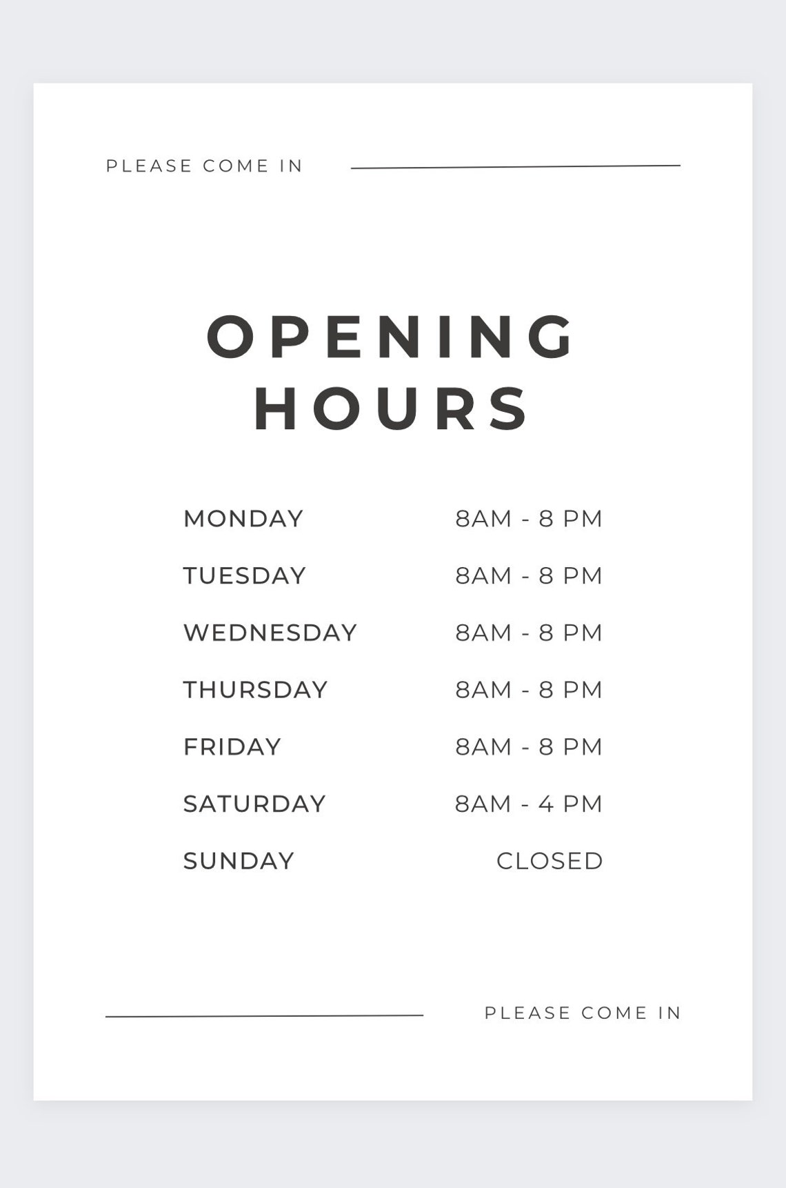 Opening Hours Sign Template Instant Download Etsy