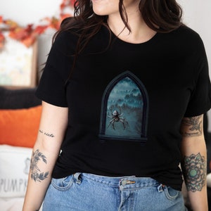 Spider T-Shirt | Black Tee Spider Print | Spider Web Shirt | Short-Sleeve Unisex T-Shirt | Halloween Theme | Magical gift