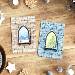 Juego de 2 tarjetas / Robin / Pájaro / Tarjetas de felicitación navideñas de doble cara / dobladas y con sobres kraft marrones / Imprimir en la parte delantera y trasera