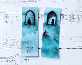 Printable Bookmarks | Double sided | Fantasy theme | Animals | Black Cat | Bookish gift | Digital Bookmark Template| Instant Download