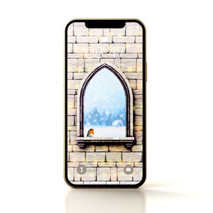 Winter Christmas Phone Wallpaper for iPhone and Android | Digital Download | Robin | Window | Snow Winter Landscape