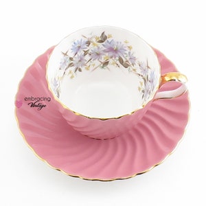 AYNSLEY | Vintage Teacup & Saucer | Pink with Flowers | Made in England | Fine English Bone China | c. 1970s