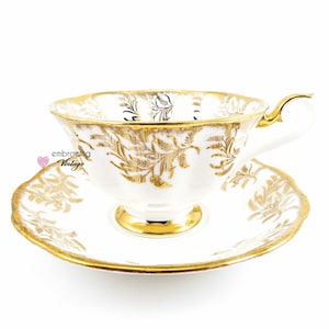 ROYAL ALBERT | Vintage Teacup & Saucer | Made in England | Bone China | Gold Ferns | Avon Shape | c. 1970s